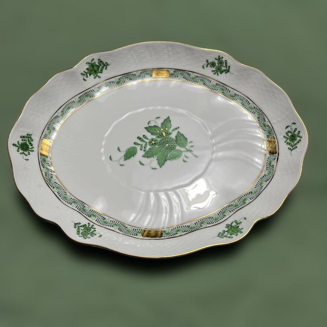 新品未使用　ヘレンド　アポニーグリーン　オーバルディシュ