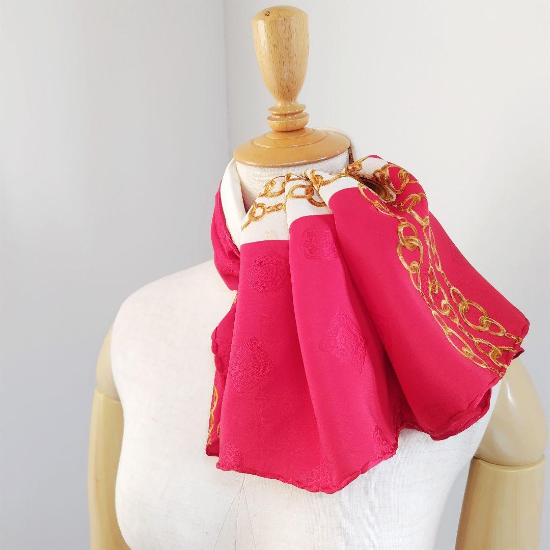 シャネル CHANEL 大判 スカーフ チェーン柄 シルク100%