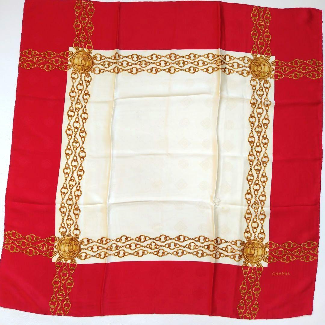 シャネル CHANEL 大判 スカーフ チェーン柄 シルク100%