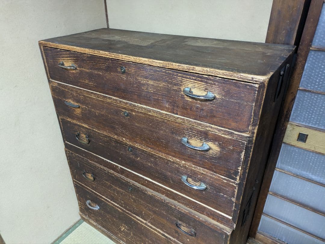 桐箪笥　5段(3+2)　レトロ　アンティーク　チェスト　和箪笥