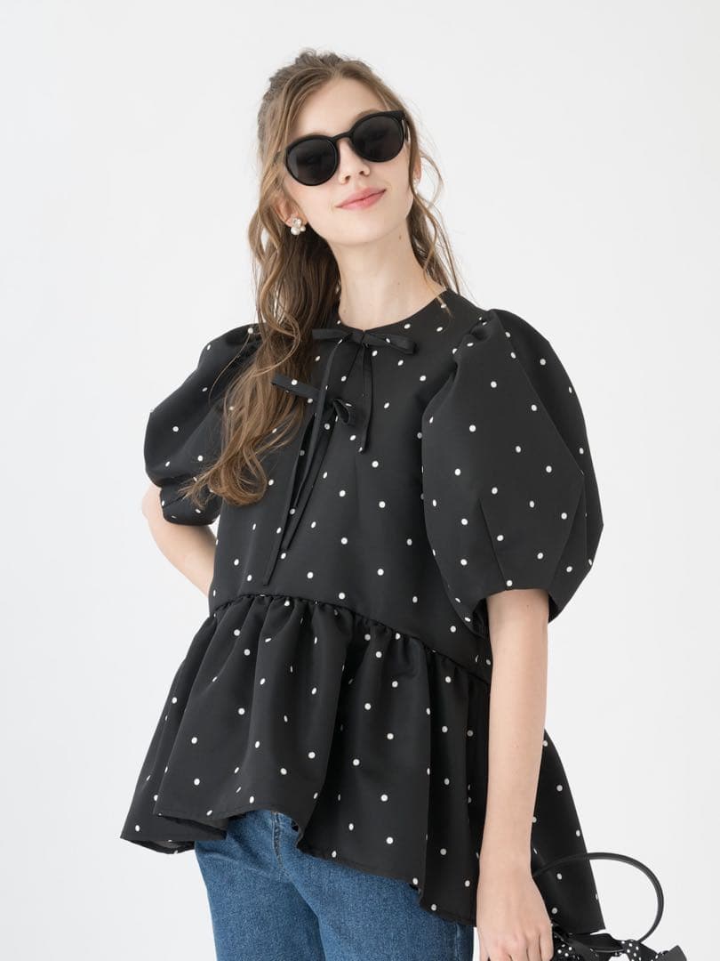 ドット柄パフスリーブシャツ