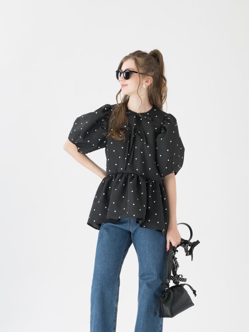 ドット柄パフスリーブシャツ