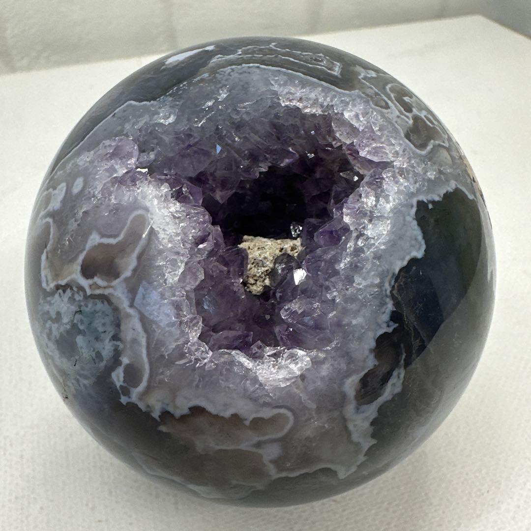 希少　パープルモスアゲート　スフィア　笑口　丸玉