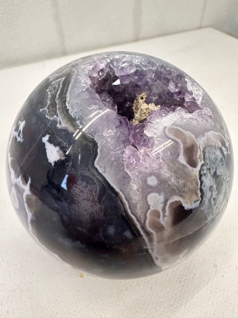 希少　パープルモスアゲート　スフィア　笑口　丸玉