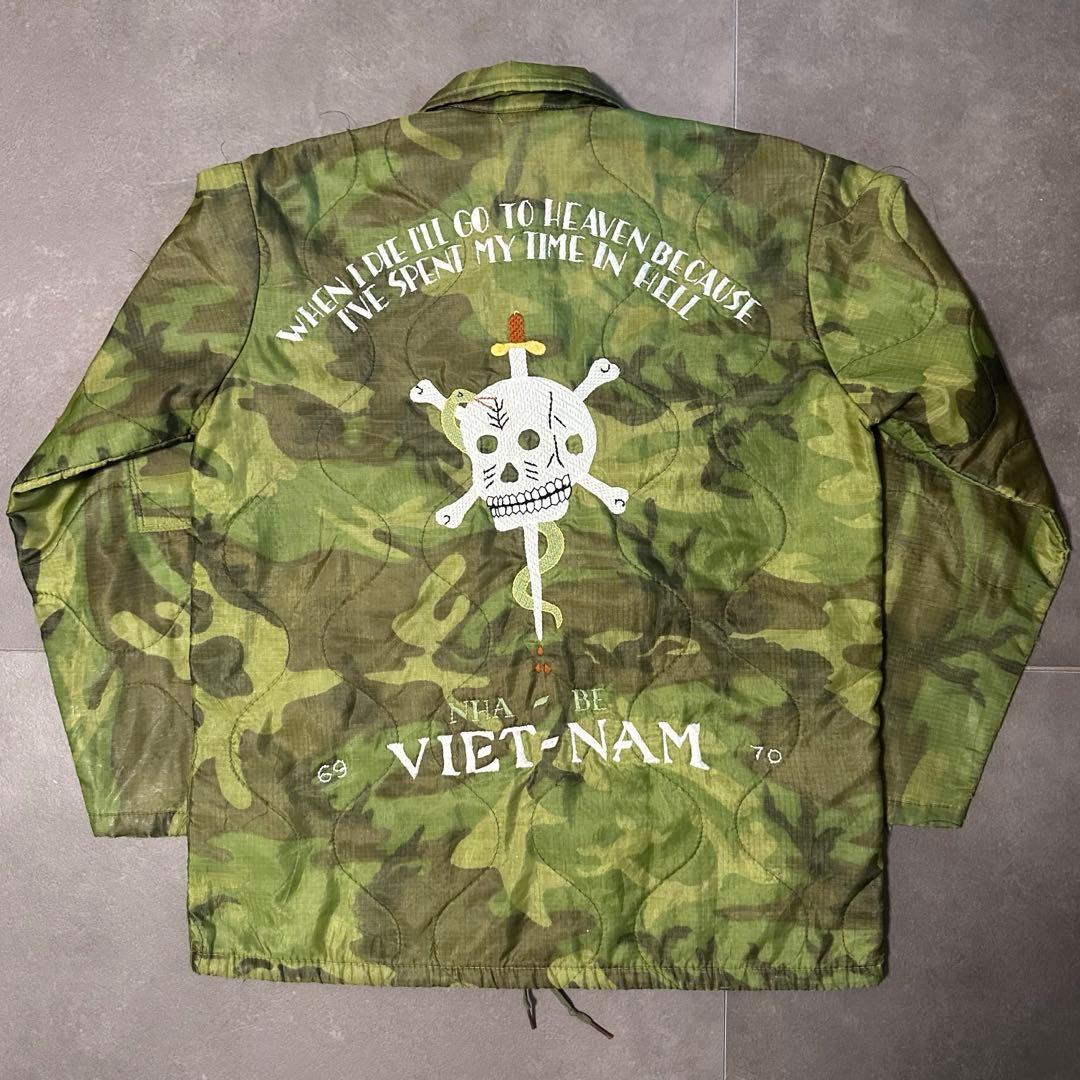 60s ベトジャン　迷彩　スカル　骸骨　スカジャン　刺繍　裏地なし　スーベニア