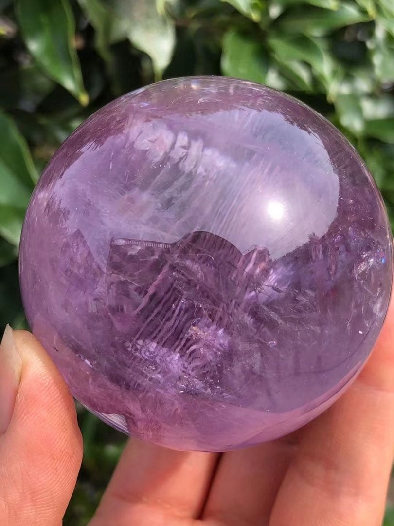 天然石天使指紋付き　アメジストのスフィア　置物YH066