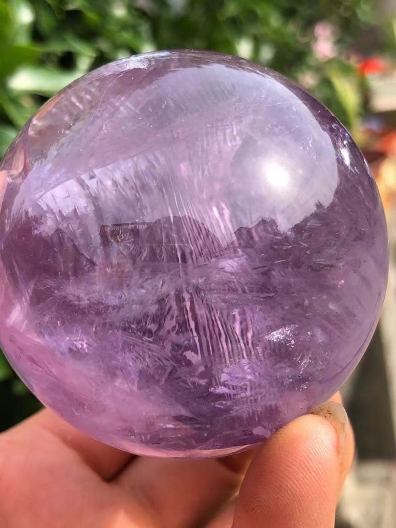 天然石天使指紋付き　アメジストのスフィア　置物YH066