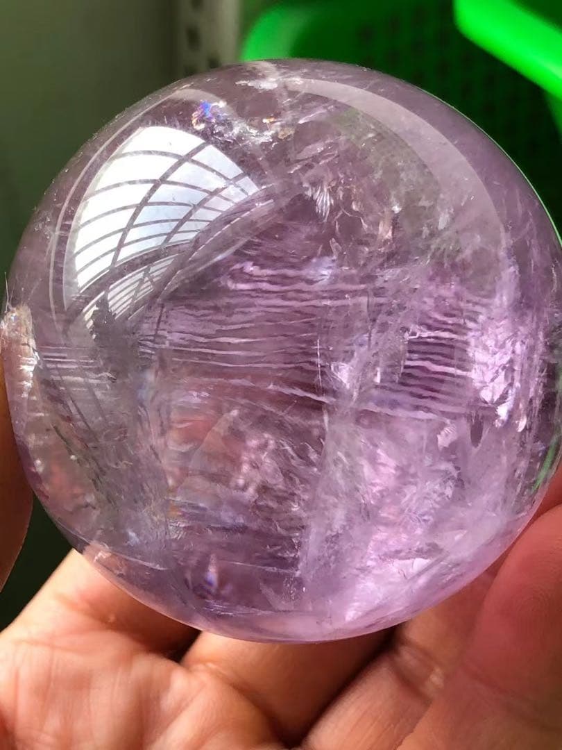天然石天使指紋付き　アメジストのスフィア　置物YH066
