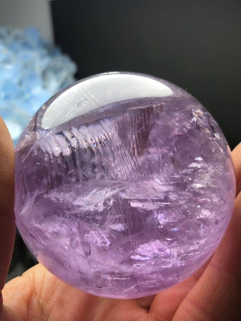 天然石天使指紋付き　アメジストのスフィア　置物YH066