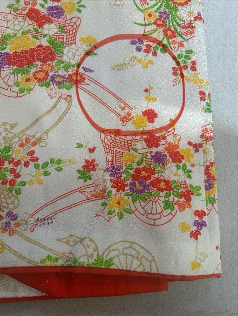 7歳　七五三　十三参り　身丈144 正絹着物　帯、帯揚げ、帯締め　しごき　セット