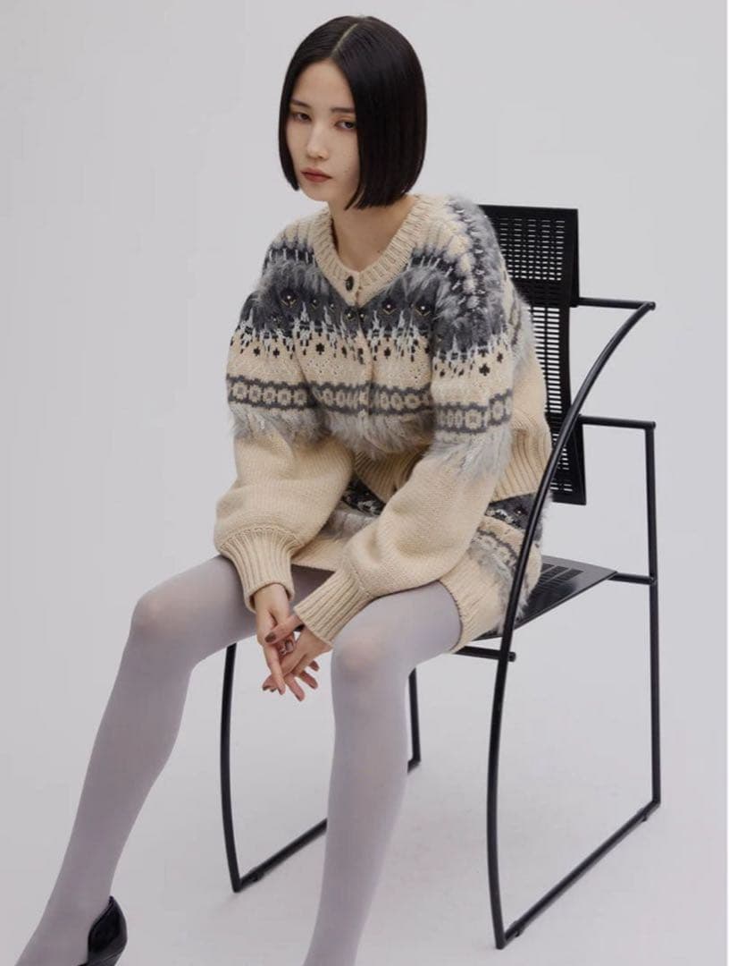 トップス AMERI UND 2WAY LADY NORDIC KNIT CARDIGAN