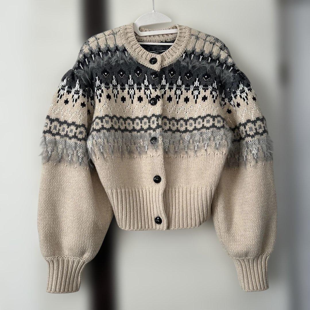 トップス AMERI UND 2WAY LADY NORDIC KNIT CARDIGAN