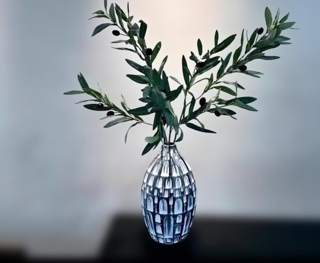 透明ガラス卵型花瓶 格子模様