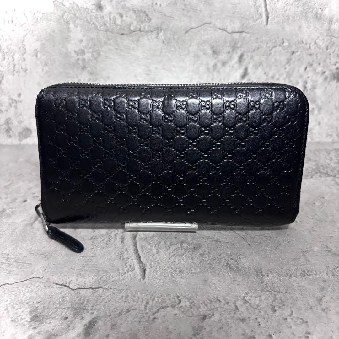【箱付き！】GUCCI グッチ マイクログッチシマ ラウンド長財布 黒 ブラック