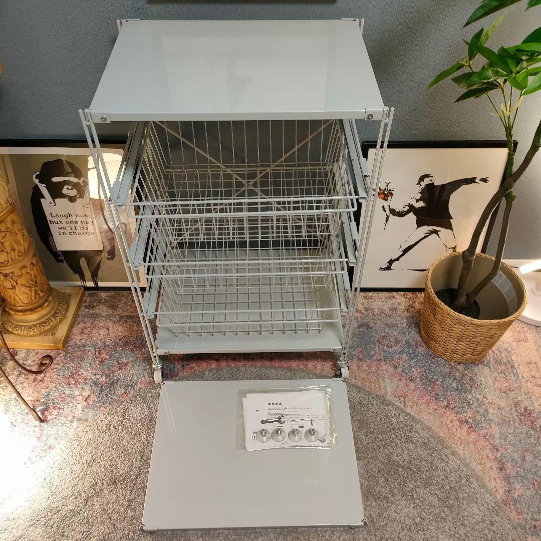 【美品】無印良品 スチールユニットシェルフ バスケット キャスター付き グレー