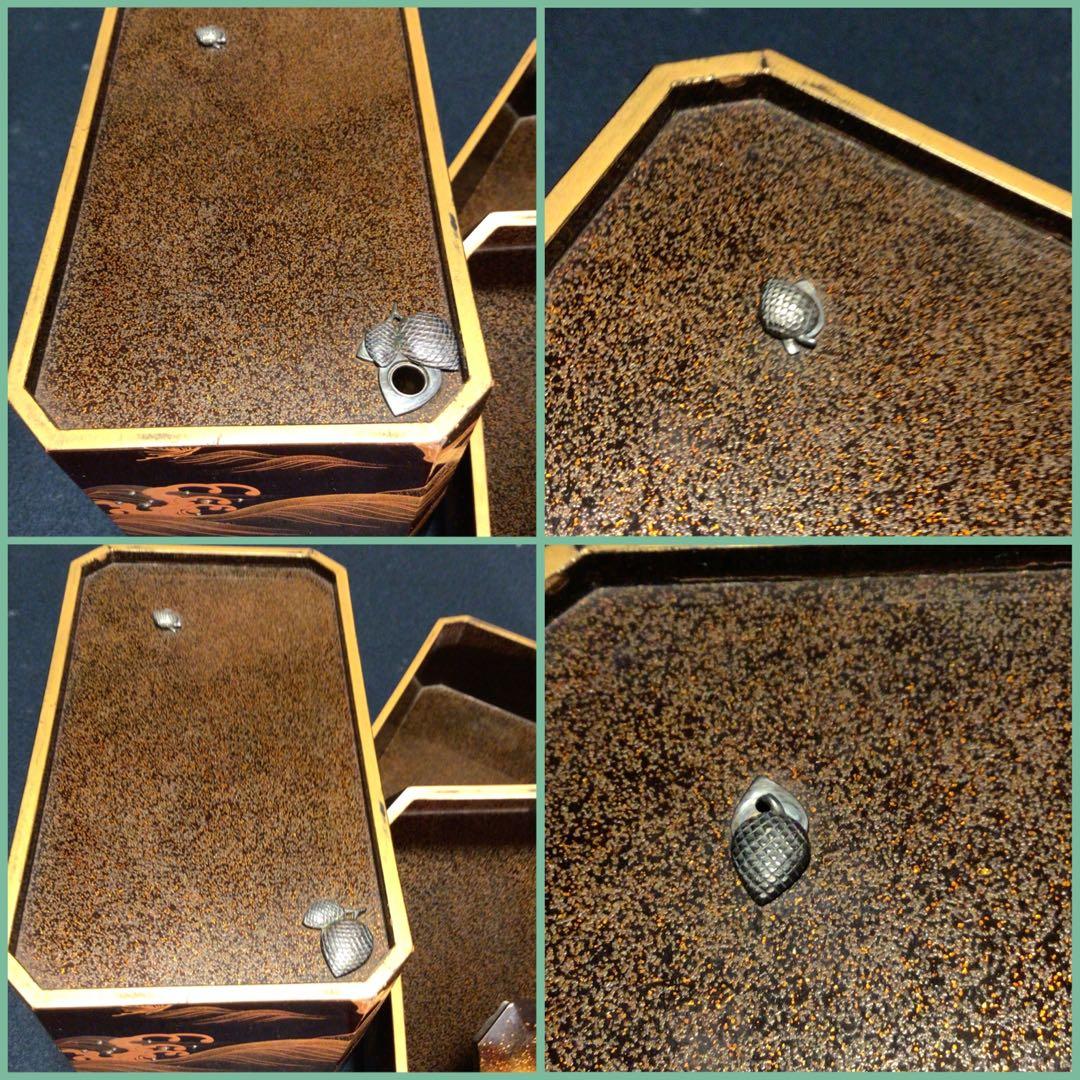 ❣️特別出品 輪島塗 肉合研出蒔絵　波に千鳥図 銀散し　野弁当 重箱