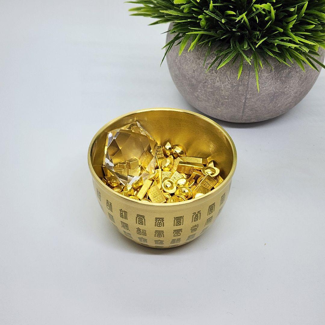 真鍮製元宝＆金の延べ棒セット＋天然水晶六芒星＆容器 風水・開運グッズ ②