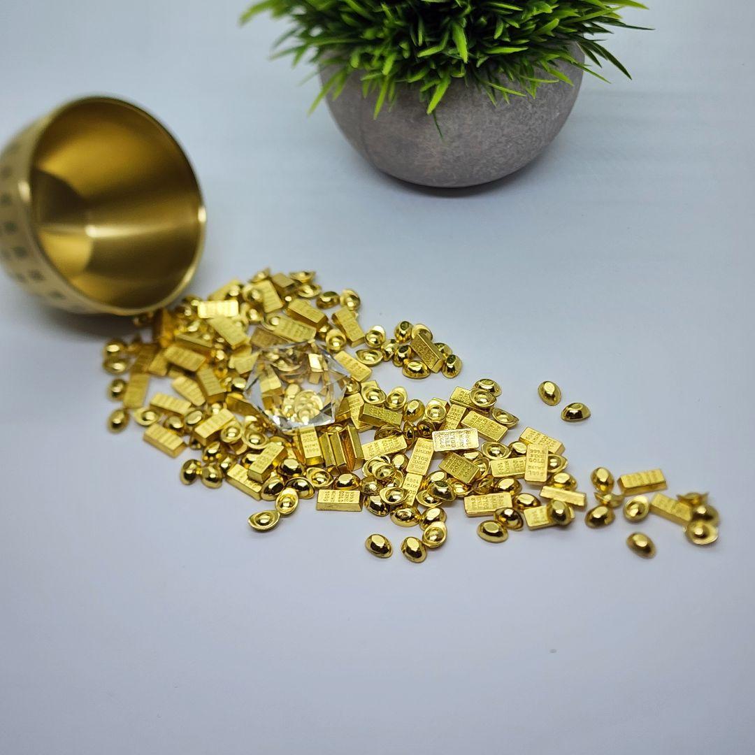 真鍮製元宝＆金の延べ棒セット＋天然水晶六芒星＆容器 風水・開運グッズ ②