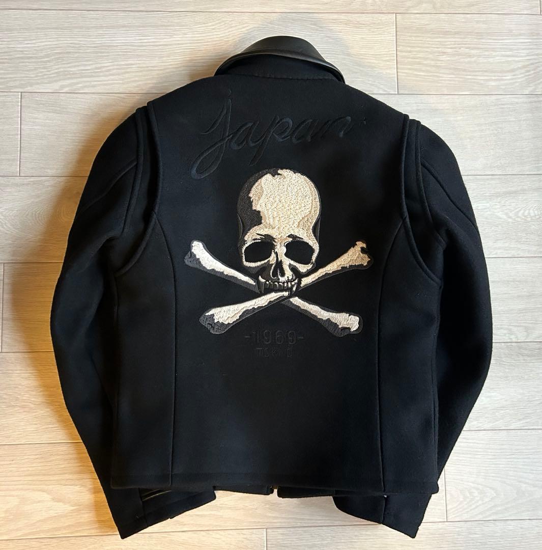 ロエンRoen 鹿革レザー切替　ウールジャケット　48 ブラック