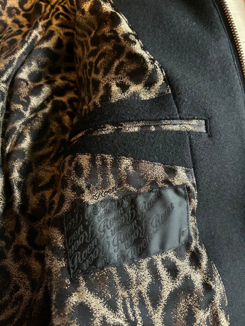 ロエンRoen 鹿革レザー切替　ウールジャケット　48 ブラック