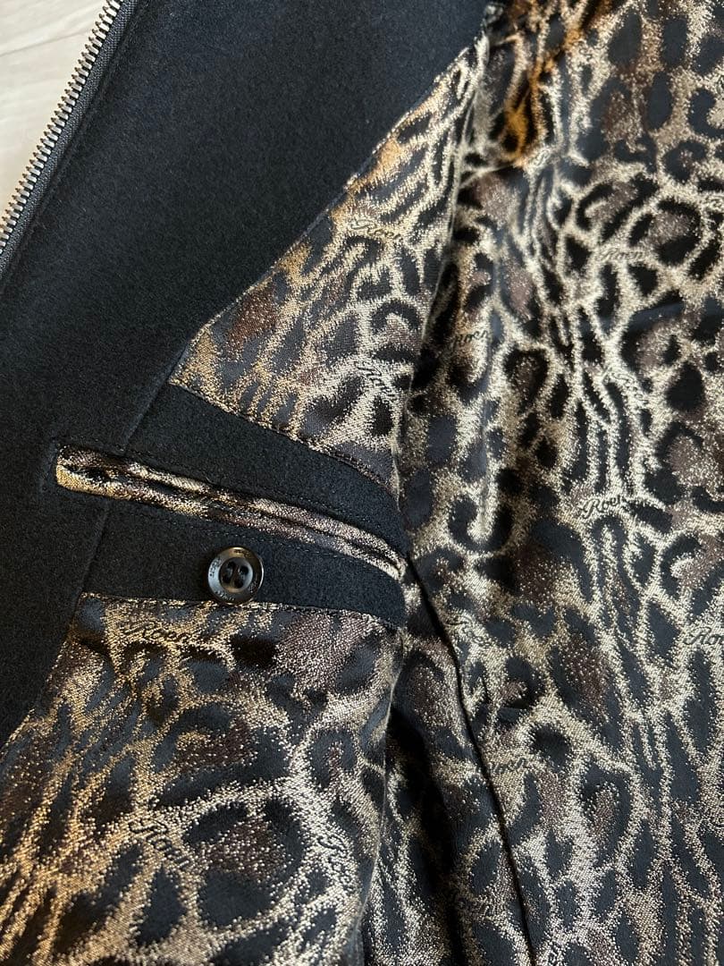 ロエンRoen 鹿革レザー切替　ウールジャケット　48 ブラック