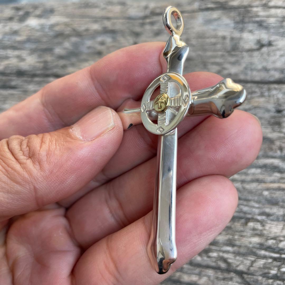 残1 印台メタル付 ホイール クロス ネックレス トップ チェーン ハンドメイド