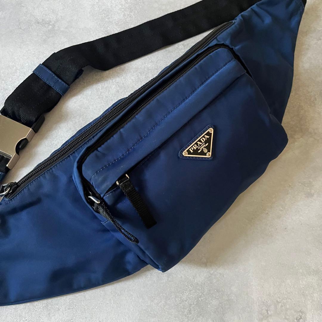 【人気】PRADA ウエストバッグ　2VL005 三角ロゴ　ブルー　ナイロン