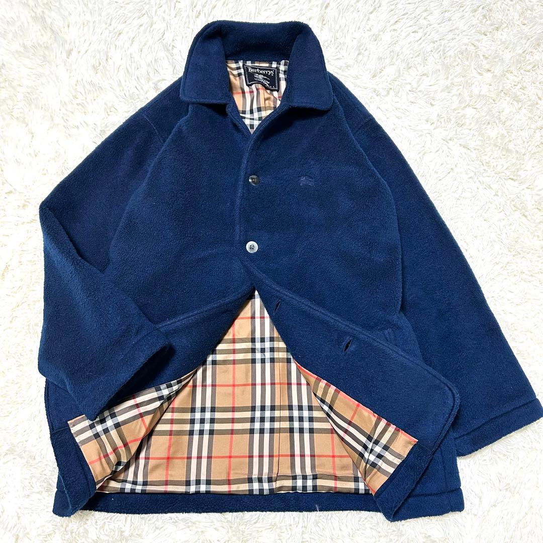 バーバリーズ　ステンカラーコート　裏地ノバチェック　ネイビー　L フリース素材