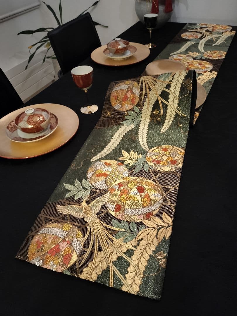 A942★逸品‼️全通帯‼️ひな祭り‼️袋帯正絹テーブルランナー2m14cm