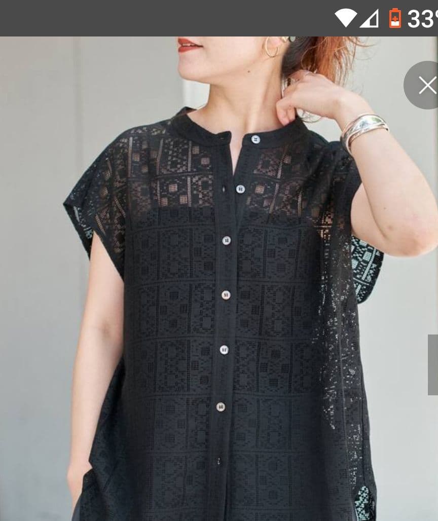 スピックアンドスパン 新品 PEレース フレンチスリーブシャツ(ホワイト)