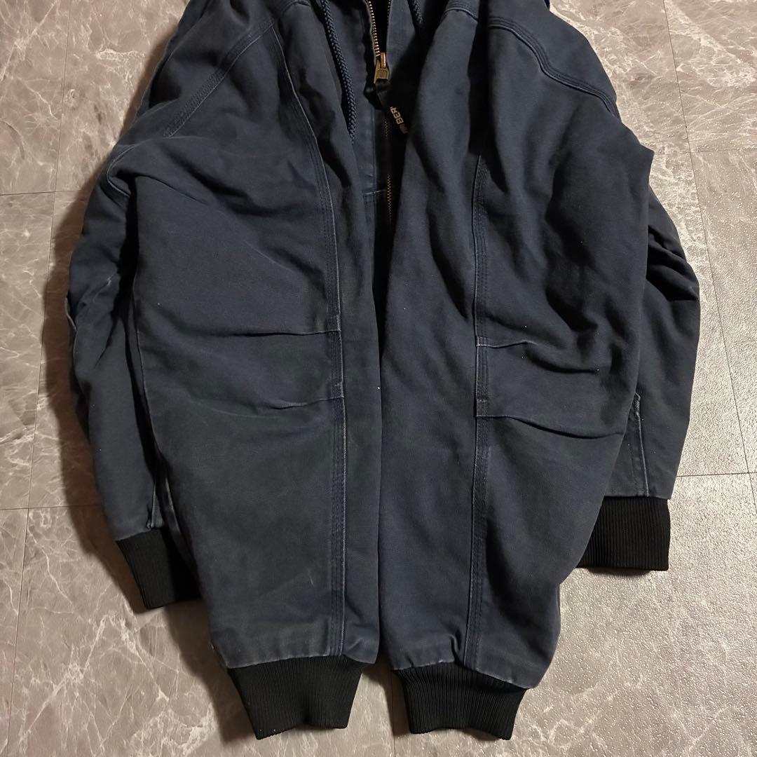 90s BERNE ダック地アクティブジャケット企業刺繍ロゴ ビック刺繍 短丈M