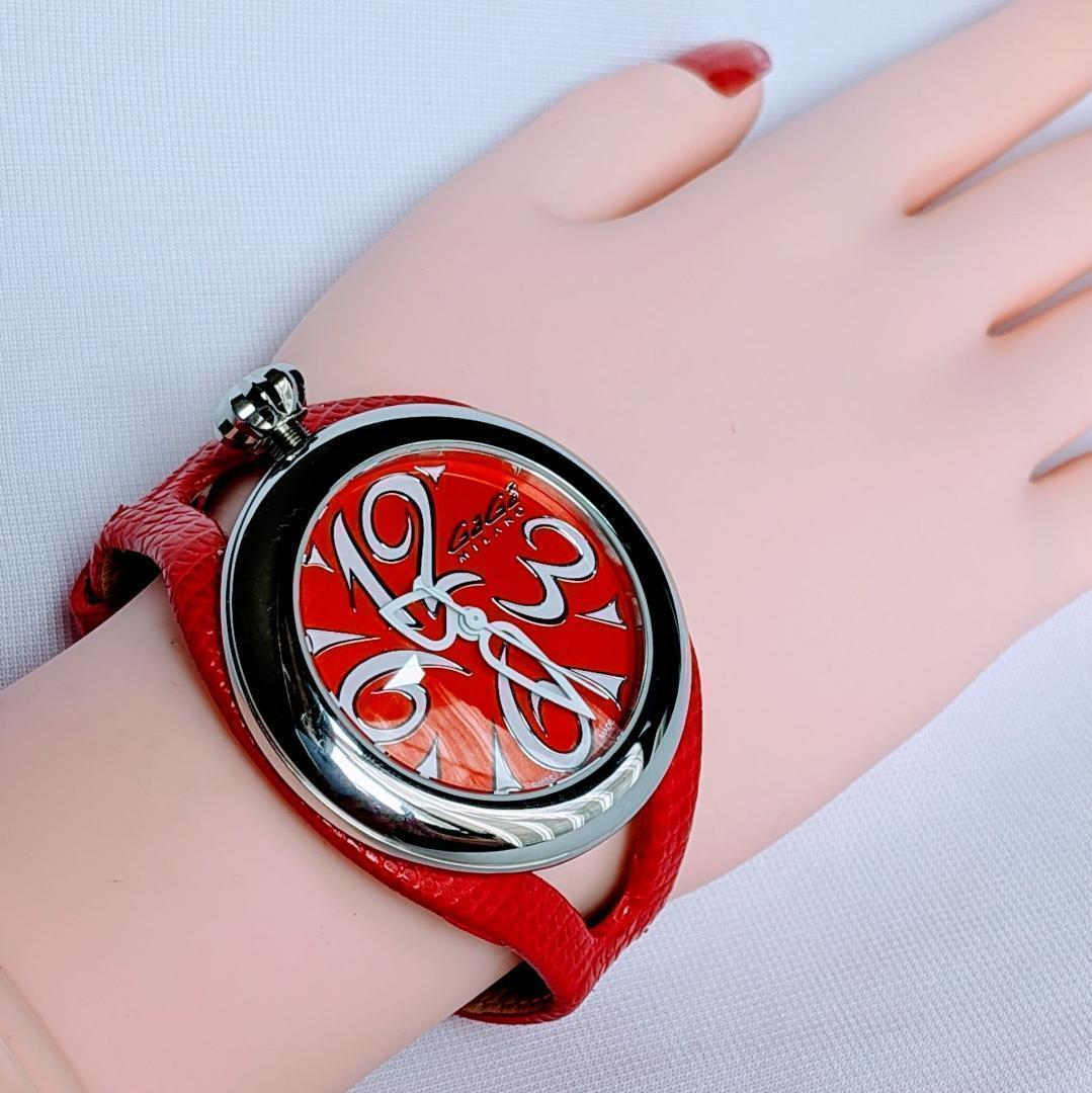 美品 ガガミラノ レディース腕時計フラット42 6070赤レッド箱付きイタリア