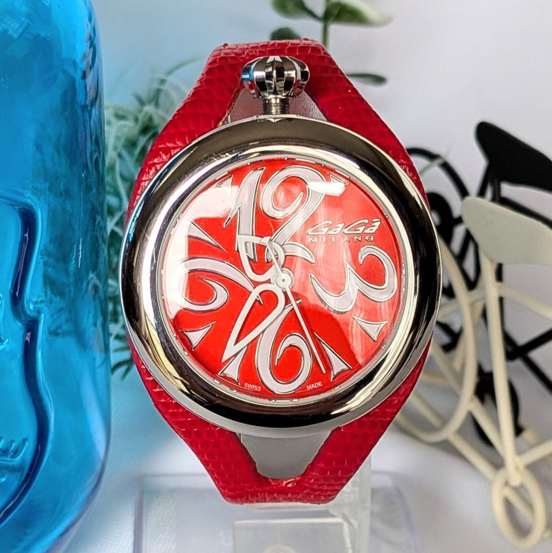 美品 ガガミラノ レディース腕時計フラット42 6070赤レッド箱付きイタリア