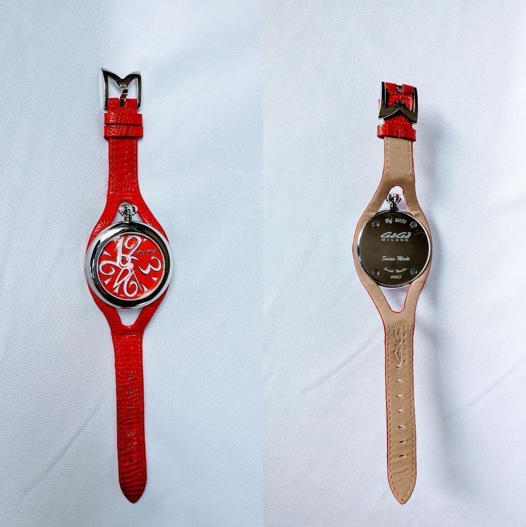 美品 ガガミラノ レディース腕時計フラット42 6070赤レッド箱付きイタリア