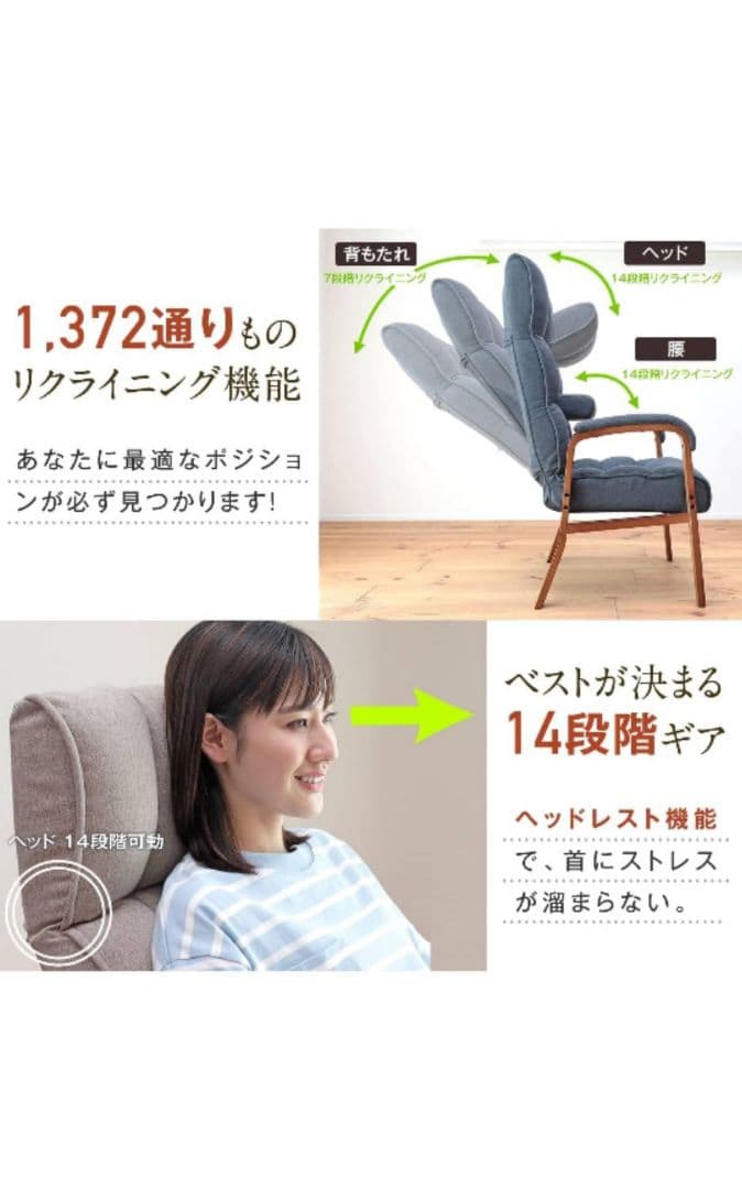 腰の神様がくれた高座椅子 [ヘッドリクライニング/背7段リクライニング