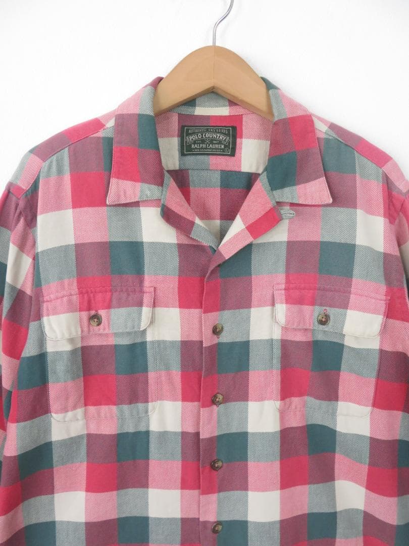 希少 90s ポロカントリー ラルフローレン オープンカラー ネルシャツ RRL