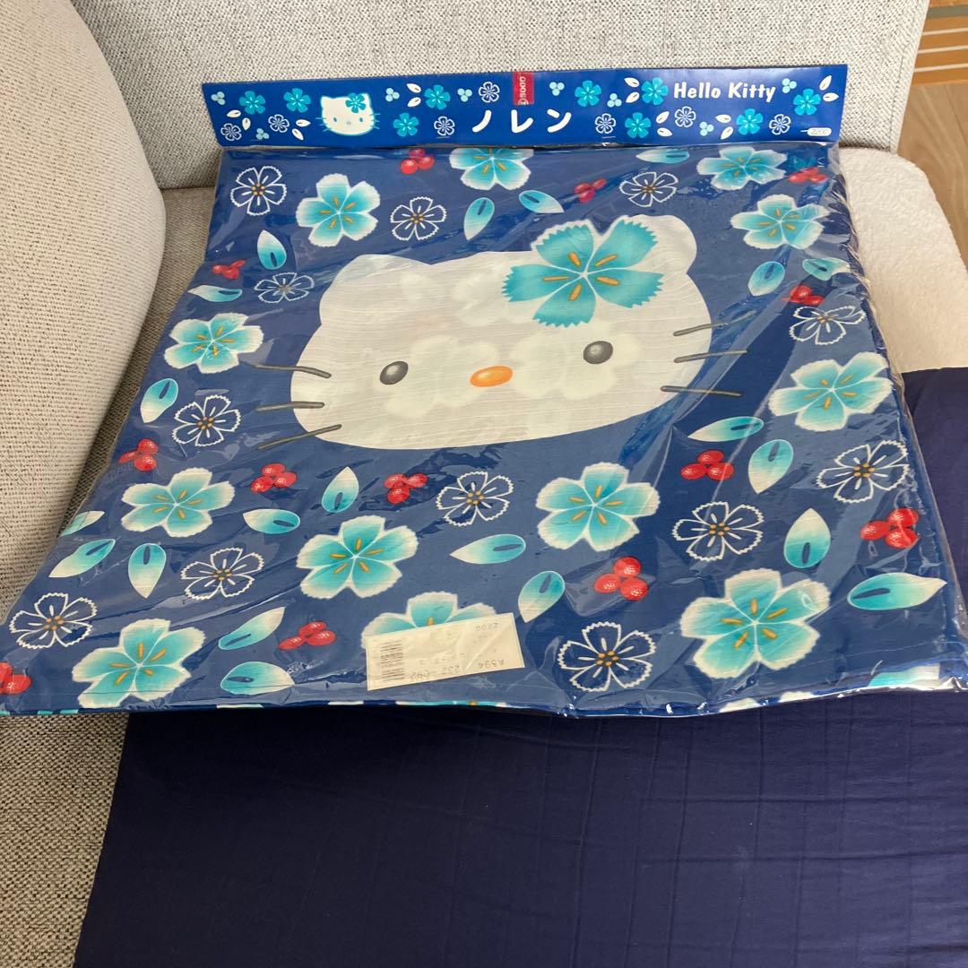 ハローキティ 花柄 のれん ネイビーブルー