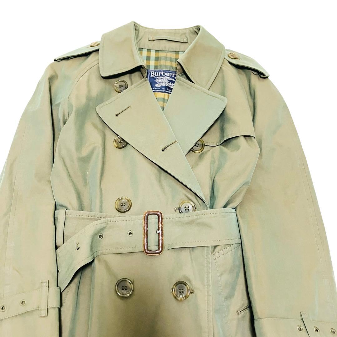 希少✨バーバリー 英国製 トレンチコート チェック ダブル　玉虫色　光沢