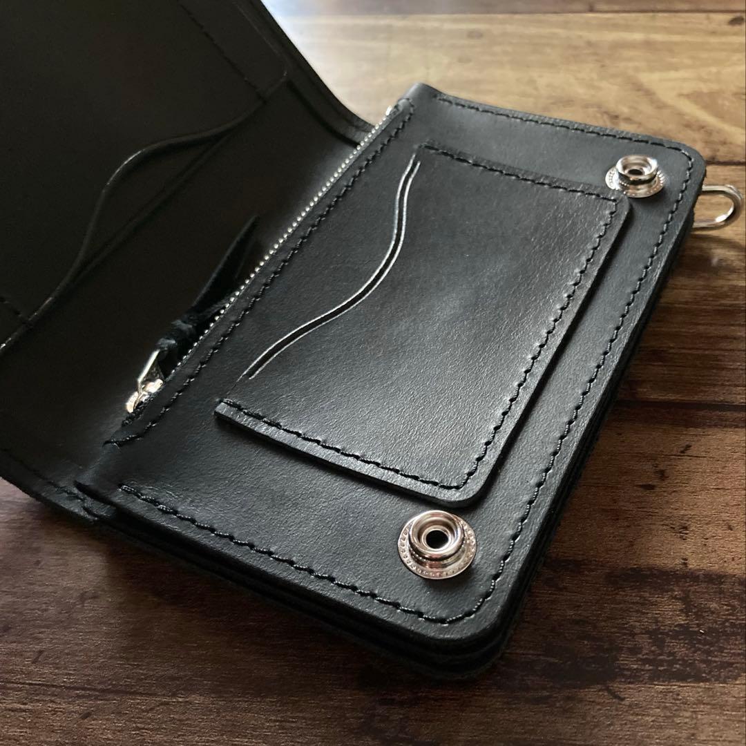 【にゃる柚鈴様ご確認用】ミドルトラッカーウォレットブラック【お札を折らずに収納】