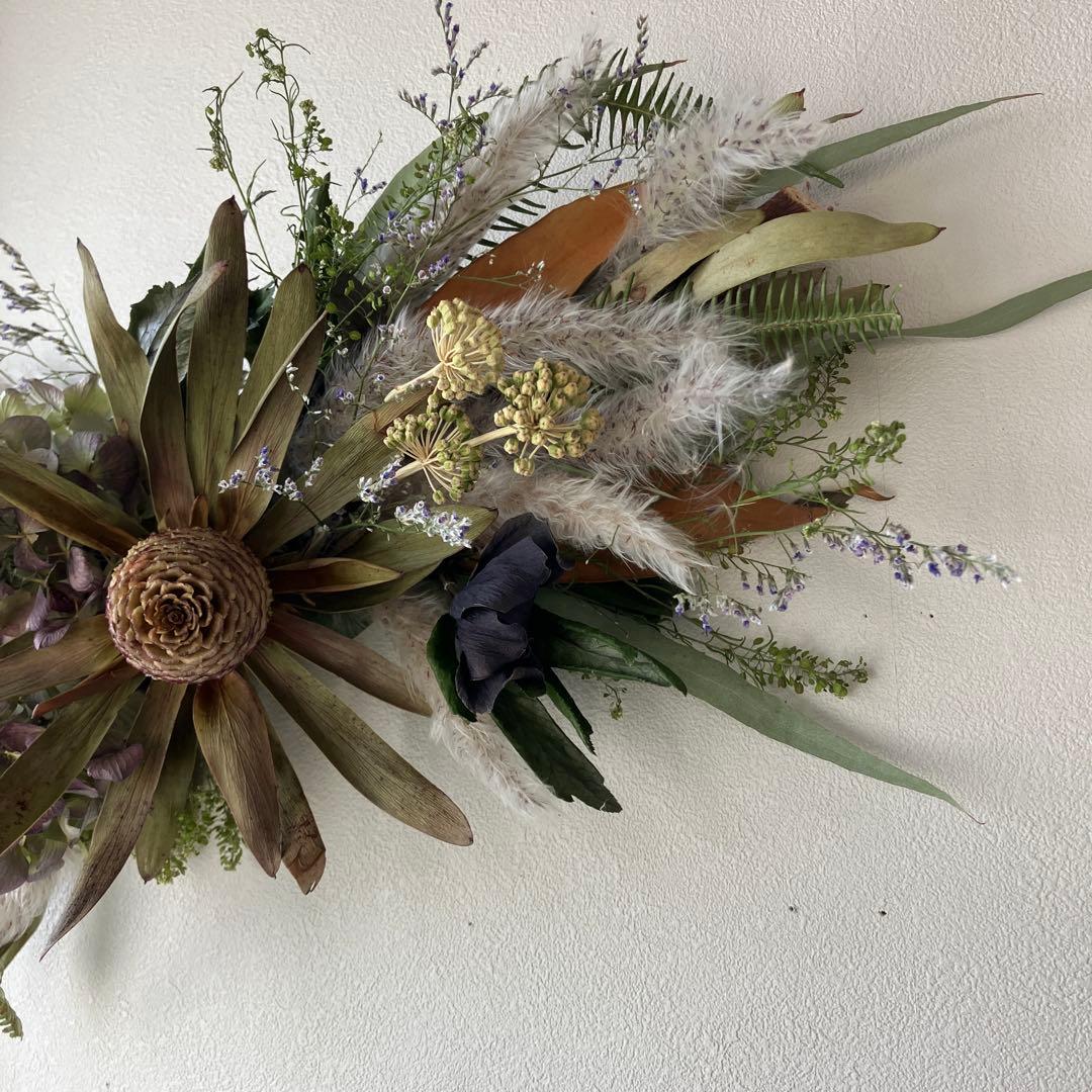 43㎝　リューカデンドロンとアンティーク紫陽花の横長ガーランド