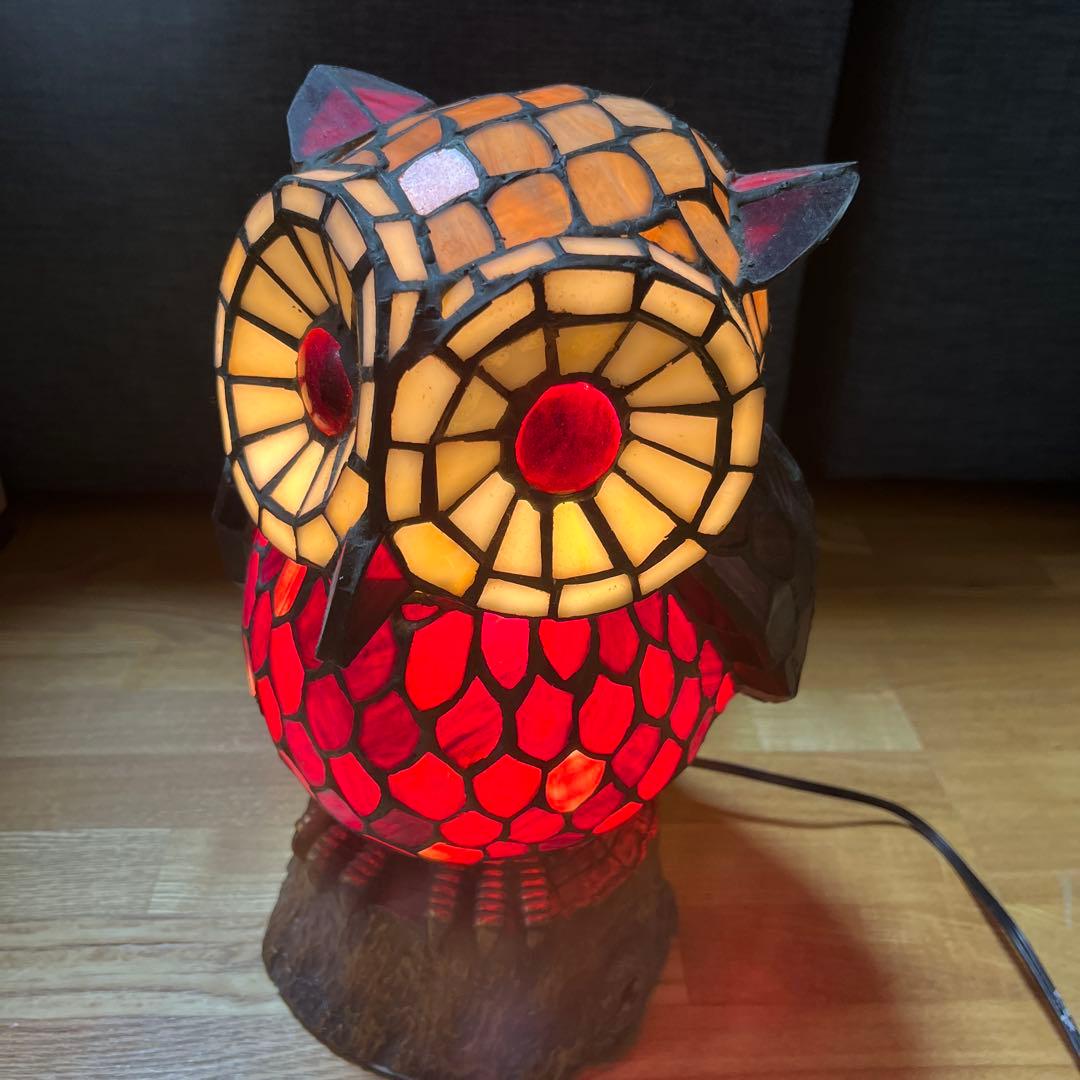 K29 ふくろう ステンドグラス 室内照明ランプ　アンティーク