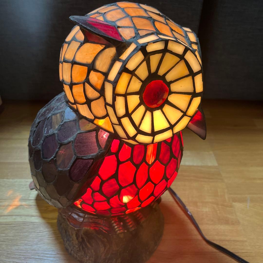 K29 ふくろう ステンドグラス 室内照明ランプ　アンティーク