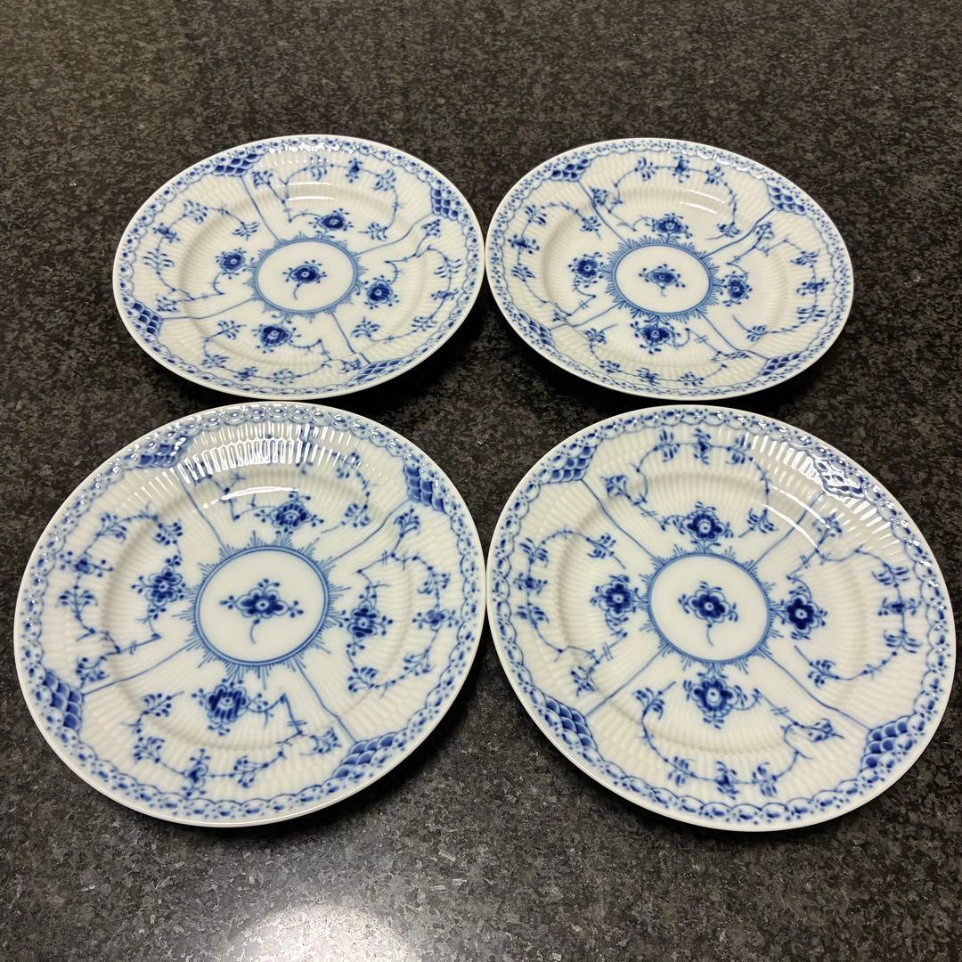 ロイヤルコペンハーゲン 574 ブルーフルーテッド ハーフレース プレート4枚