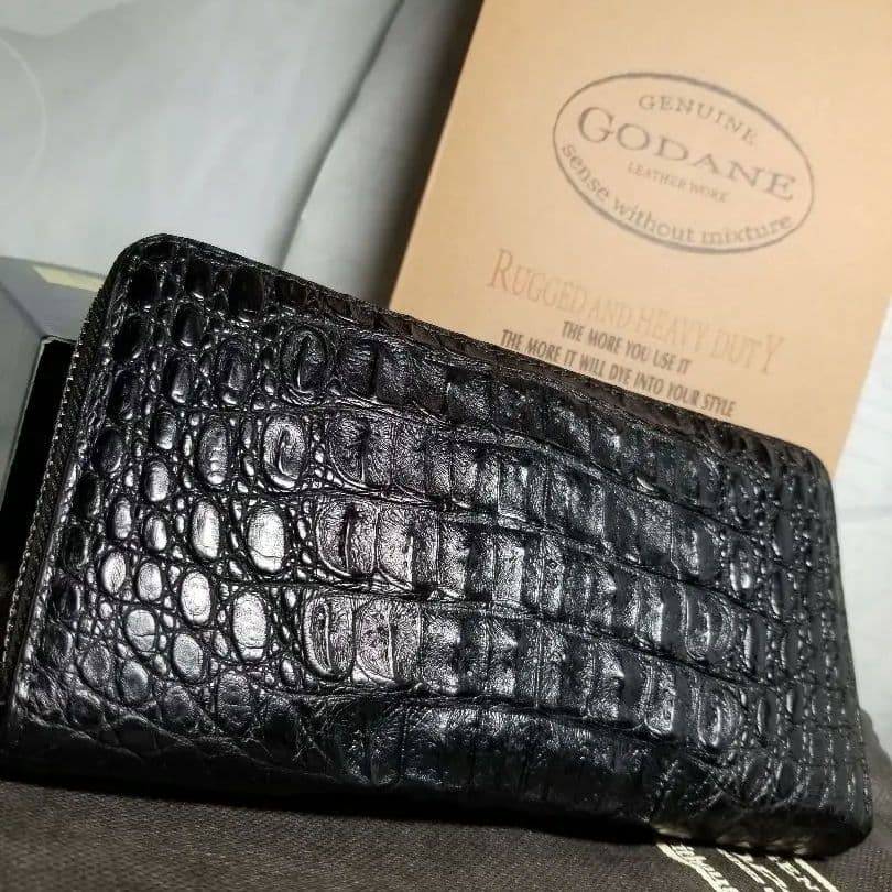 鰐本物⭐クロコダイル本革⭐ラウンドファスナー長財布⭐人気のマットブラック