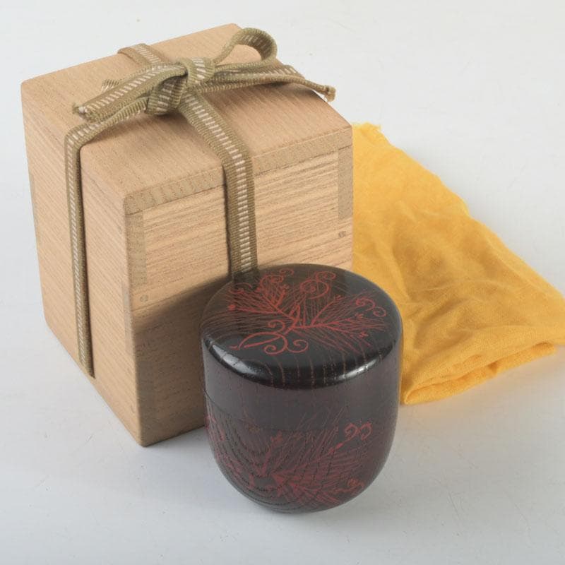 茶道具　漆塗　草渦蒔絵　棗　堀内宗完(兼中斎)極め箱　V　9499