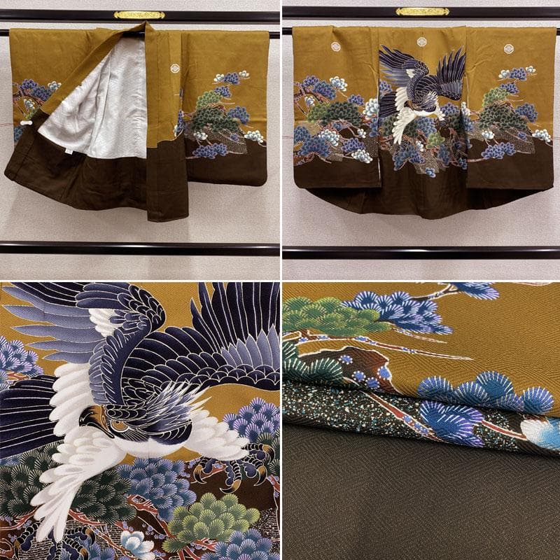 509ab46◎七五三 五歳 男児 着物&羽織&袴&角帯&長襦袢 鷹松 茶系◎