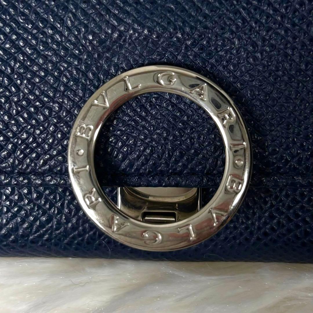 【美品】ブルガリ ケース パース サークルロゴ レザー ネイビー