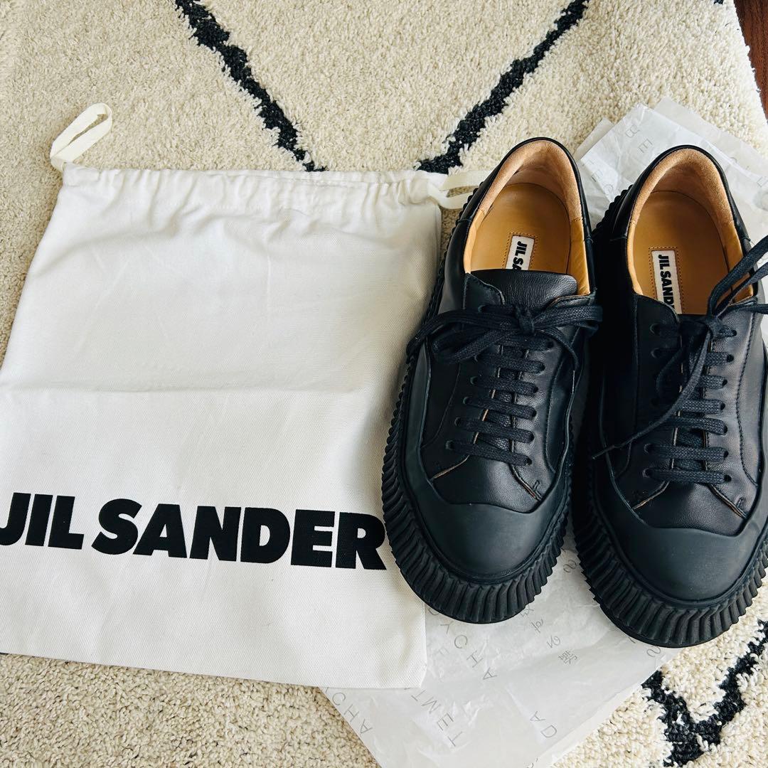 JIL SANDER ブラックレザー スニーカー レディース 24cm