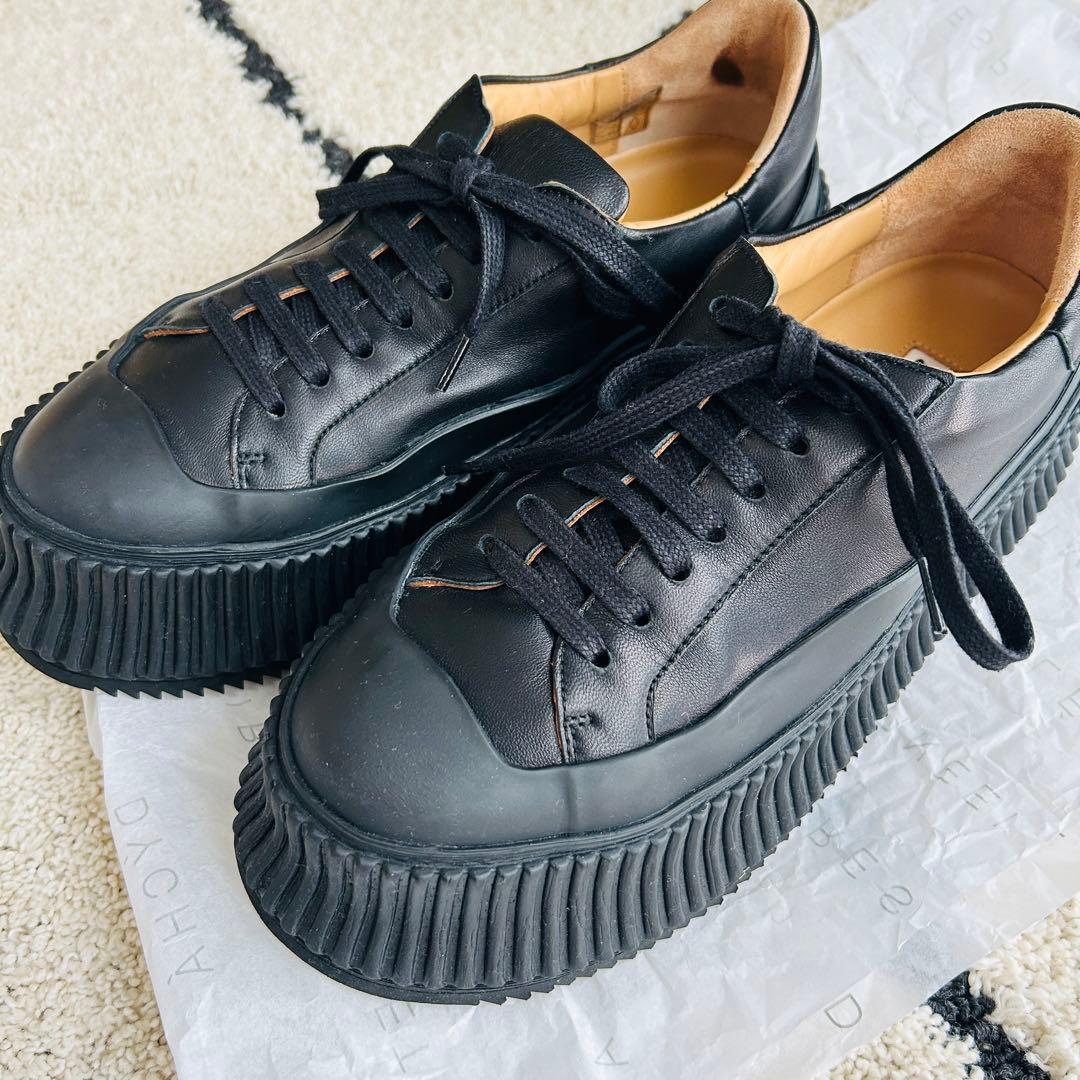 JIL SANDER ブラックレザー スニーカー レディース 24cm