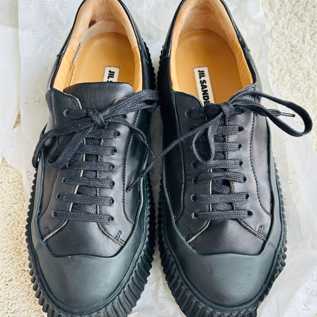 JIL SANDER ブラックレザー スニーカー レディース 24cm